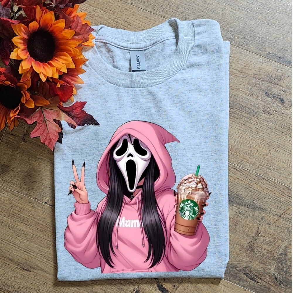 Cute trending mama Ghost face halloween masked mama halloween tee